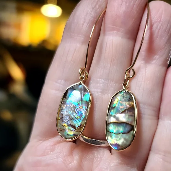 Abalone 14k gold handmade earrings - Picture 6 of 9